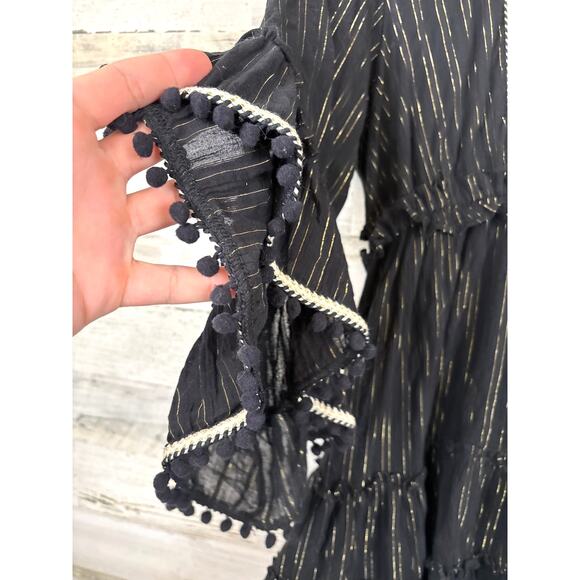 Misa Los Angeles Womens S Black Gold V Neck Flutter Sleeve Boho Mini Dress NEW - Picture 8 of 10